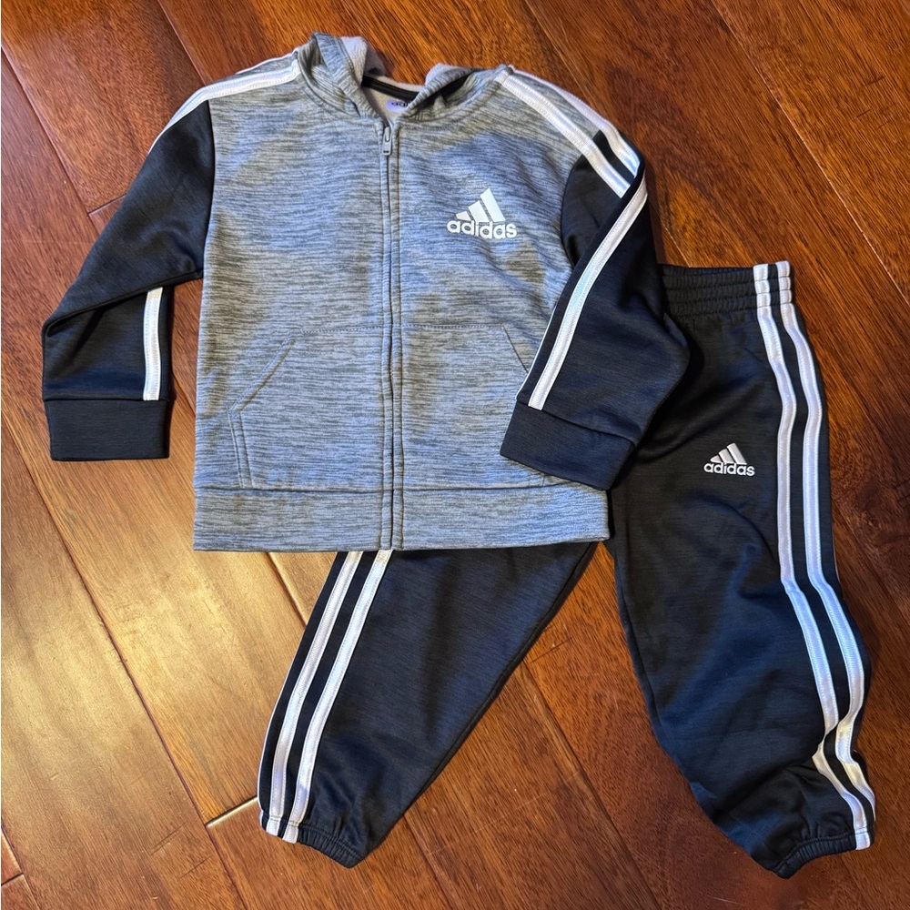 Adidas Kids Gray and Black Jogger Set